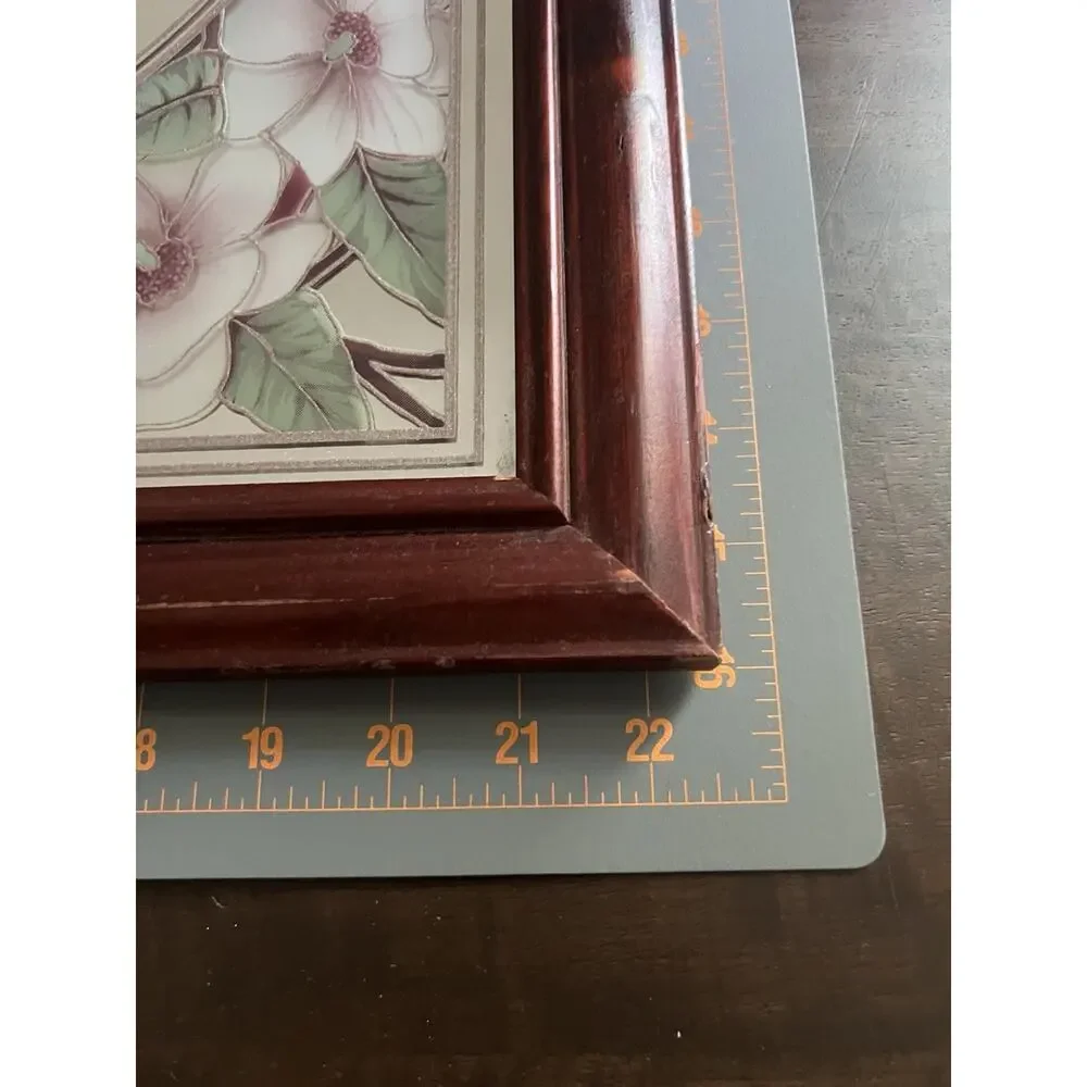 Vtg Romantic Etched Floral Flower Magnolia Oval Mirror Wood Frame Granny Retro